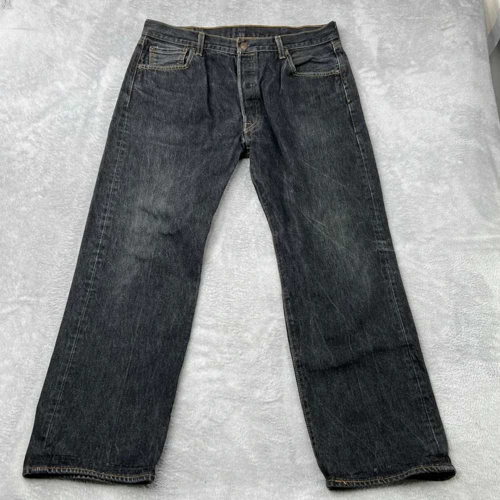 Levi's 501 Original Fit Jeans Size 38 Washed‎ Black Mens Straight Leg Button Fly